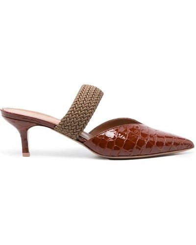 Malone Souliers Masie 45mm Embossed-effect Patent Mules - Brown