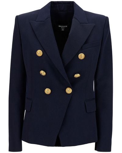 Balmain Double-Breasted Jacket With Jewel Buttons - Blue