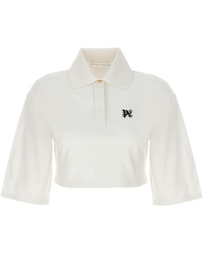 Palm Angels 'Monogram' Crop Polo Shirt - White