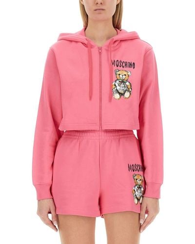 Moschino Cropped Sweatshirt With Teddy Bear Logo - Pink