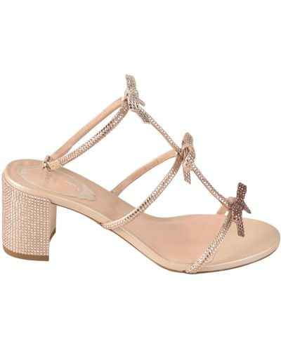 Rene Caovilla Block Heel Crystal Embellished Sandals - Pink