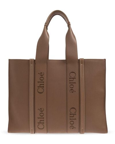 Chloé Logo Detailed Large Tote Bag - Brown