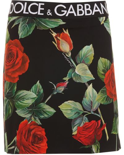 Dolce & Gabbana Rose-print Silk Skirt - Green
