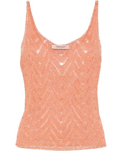 Twin Set Lace And Lurex Tank Top - Pink