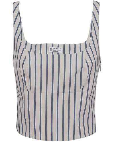 Brunello Cucinelli Striped Cropped Top - White