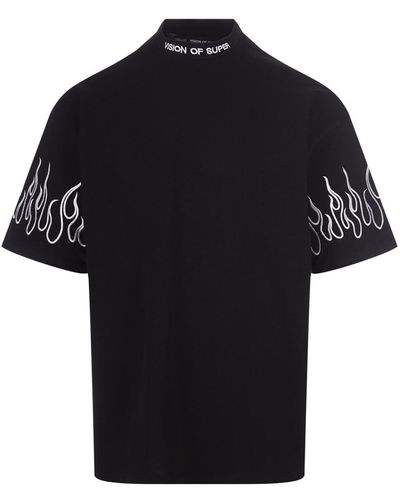 Vision Of Super T-Shirt With Embroidered Flames - Black