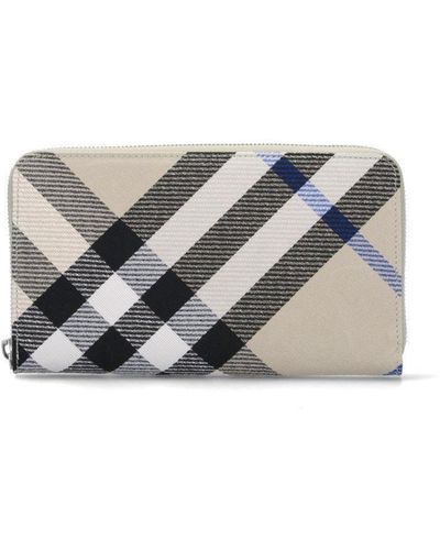 Burberry Large Checked Zip-around Wallet - Grey