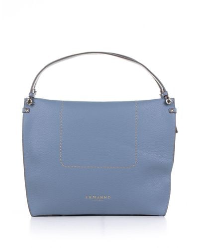 Ermanno Scervino Petra Light Blue Leather Shopping Bag
