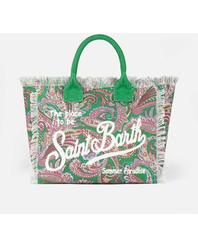 Mc2 Saint Barth Vanity Canvas Shoulder Bag With Paisley Print - Green