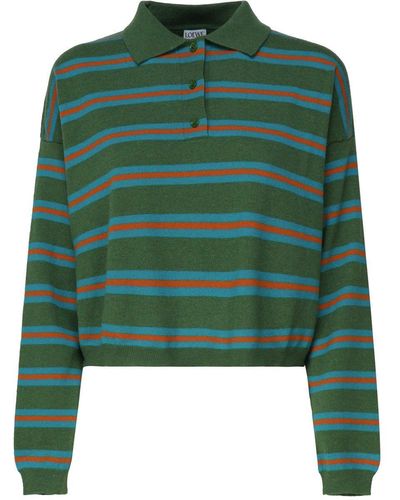 Loewe Striped Long-Sleeved Polo Sweater - Green
