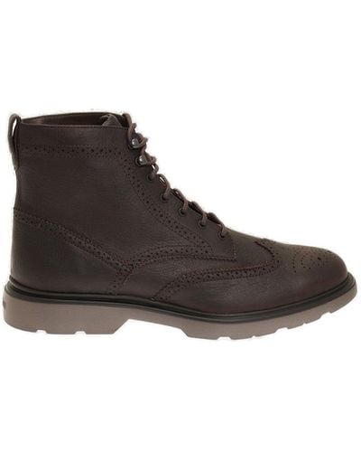 Hogan Lace-up Ankle Boots - Brown