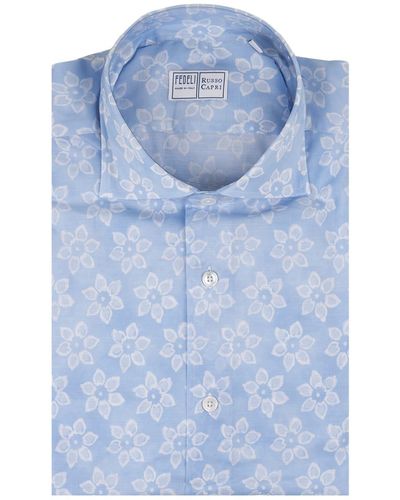 Fedeli Sky Panamino Sean Shirt With Floral Pattern - Blue