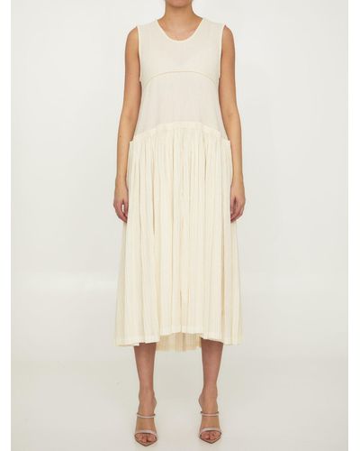 Jil Sander Pleated Cotton Dress - Natural