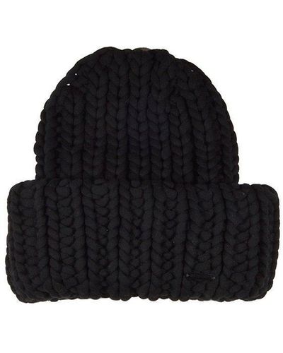 DSquared² Logo-Plaque Ribbed-Knitted Beanie Hat - Black