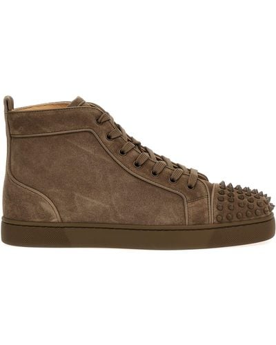 Christian Louboutin Louis Grosgrain-trimmed Spiked Suede High-top Trainers - Brown