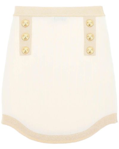 Balmain Knitted Mini Skirt With Lurex Trims - White