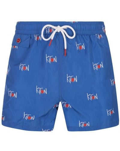 Kiton Swim Shorts With All-over Logo - Blue