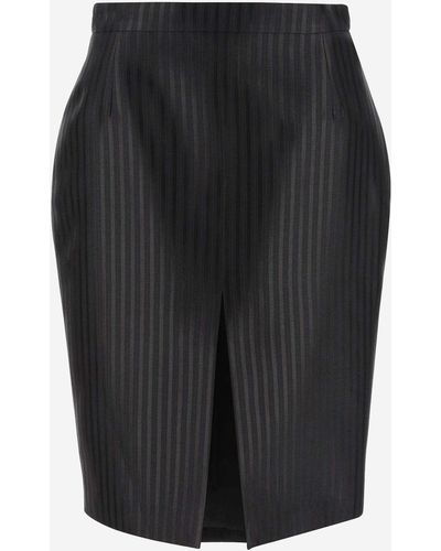 Saint Laurent Wool And Silk Skirt With Striped Pattern - Black