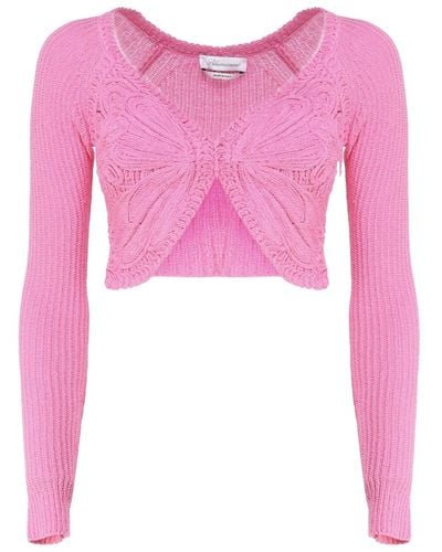 Blumarine Cropped Cardigan With Butterfly Embroidery - Pink