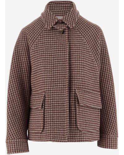Alberto Biani Wool Jacket With Houndstooth Pattern - Brown