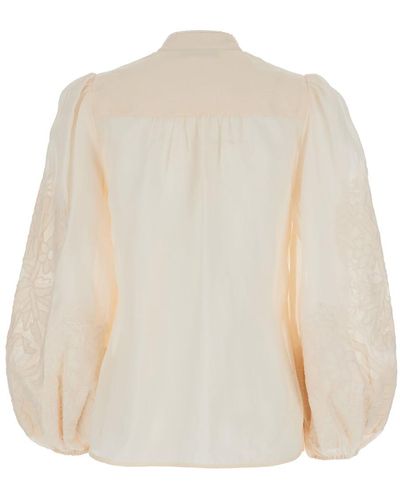 Zimmermann Blouse With Embroidery And Puffed Sleeves - White