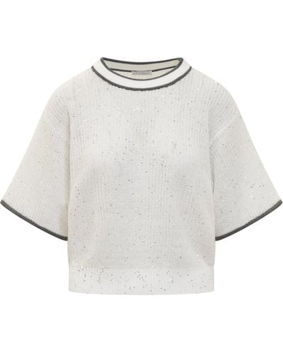 Brunello Cucinelli Dazzling & Sparkling Linen Sweater - White