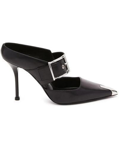 Alexander McQueen Punk Sandals With Buckle In Black And Silver