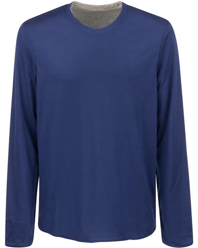Sease Round Reve - Wool And Cotton Double Faced Jumper - Blue