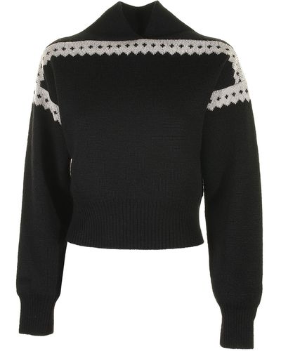 Saint Laurent Patterned Intarsia Knit Sweater - Black