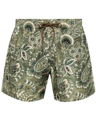 Etro Floral-print Elasticated-waistband Swim Shorts - Green