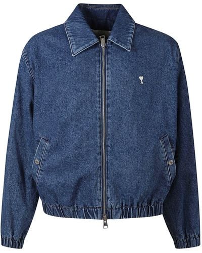 Ami Paris Loose Fit Zipped Denim Jacket - Blue