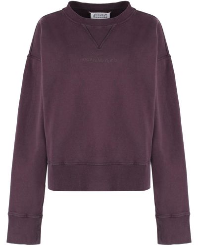 Maison Margiela Logo Detail Cotton Sweatshirt - Purple