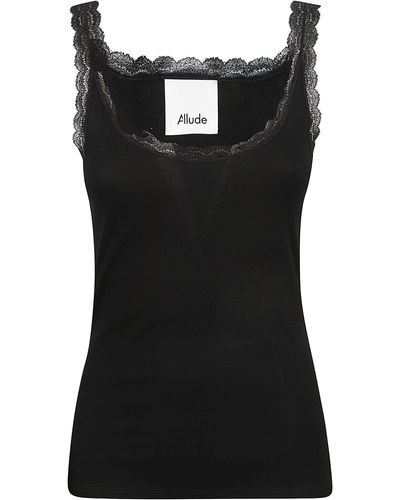 Allude Floral Laced Tank Top - Black