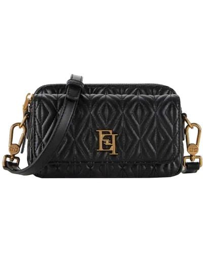 Elisabetta Franchi Logo Plaque Zipped Small Shoulder Bag - Black