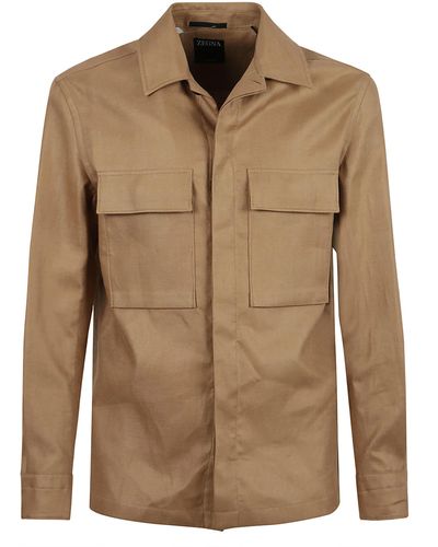 ZEGNA Cargo Concealed Shirt - Brown