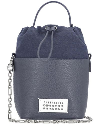 Maison Margiela Logo Patched Bucket Bag - Blue