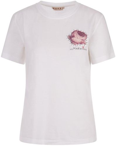 Marni T-Shirt With Flower Application - White