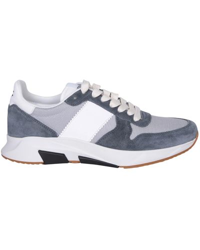 Tom Ford Sivler And Petrol Leather Jaga Trainers - Blue