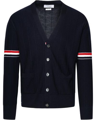 Thom Browne Cardigan In Navy Virgin Wool in Blue for Men Lyst UK