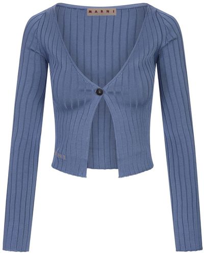 Marni Light Ribbed Knit Short Cardigan - Blue