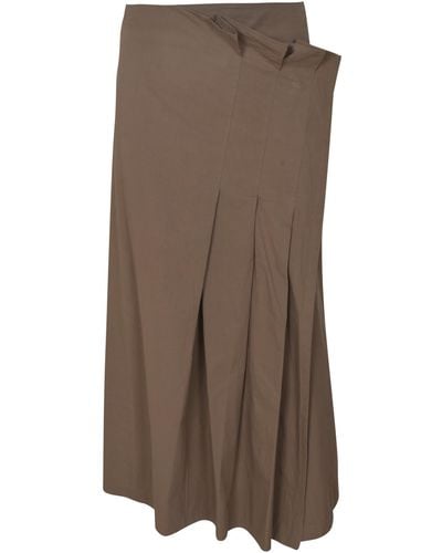 Yohji Yamamoto Pleat Detail Asymmetric Skirt - Brown