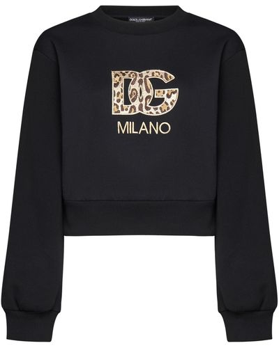 Dolce & Gabbana Logo Cotton Cropped Sweatshirt - Black