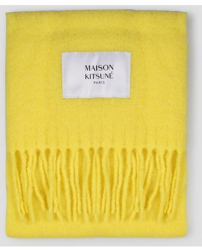 Maison Kitsuné Alpaca Fringed Scarf - Yellow