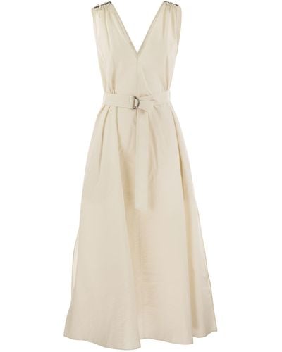 Brunello Cucinelli Sleeveless Dress With Monile - Natural