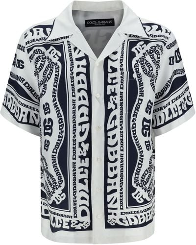 Dolce & Gabbana Marina-Print Silk Hawaii Shirt - White