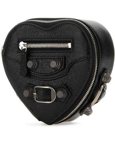 Balenciaga Leather Le Cagone Heart Jewel Case - Black