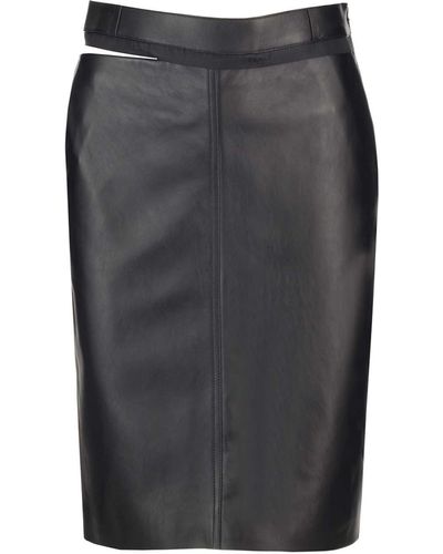 Fendi Leather Midi Skirt - Gray