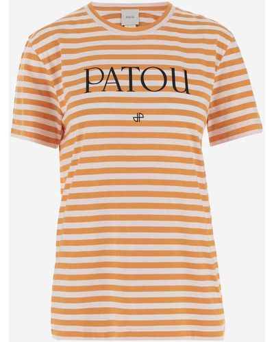 Patou Striped Cotton T-Shirt With Logo - Natural