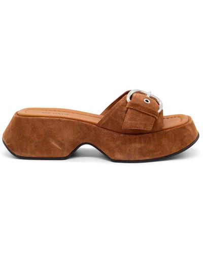 Vic Matié Suede Sandal With Buckle - Brown