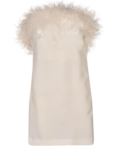 P.A.R.O.S.H. Fur Applique Sleeveless Short Dress - Natural